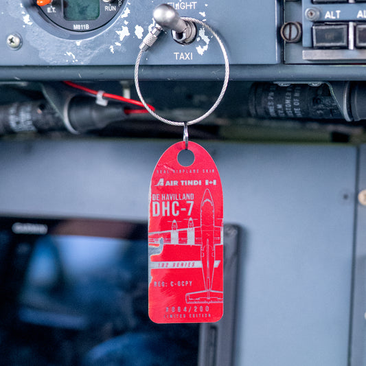 Air Tindi Plane Chain of Dash 7 C-GCPY in red in a Dash 7 cockpit
