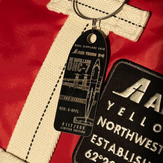 Air Tindi Plane Chain of Dash 7 C-GFFL in Black on a Travel Stow Bag