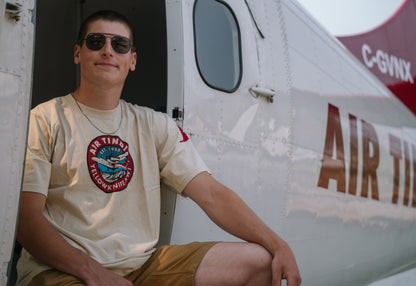 Model wearing an Air Tindi Classic Dash 7 T-Shirt in mens