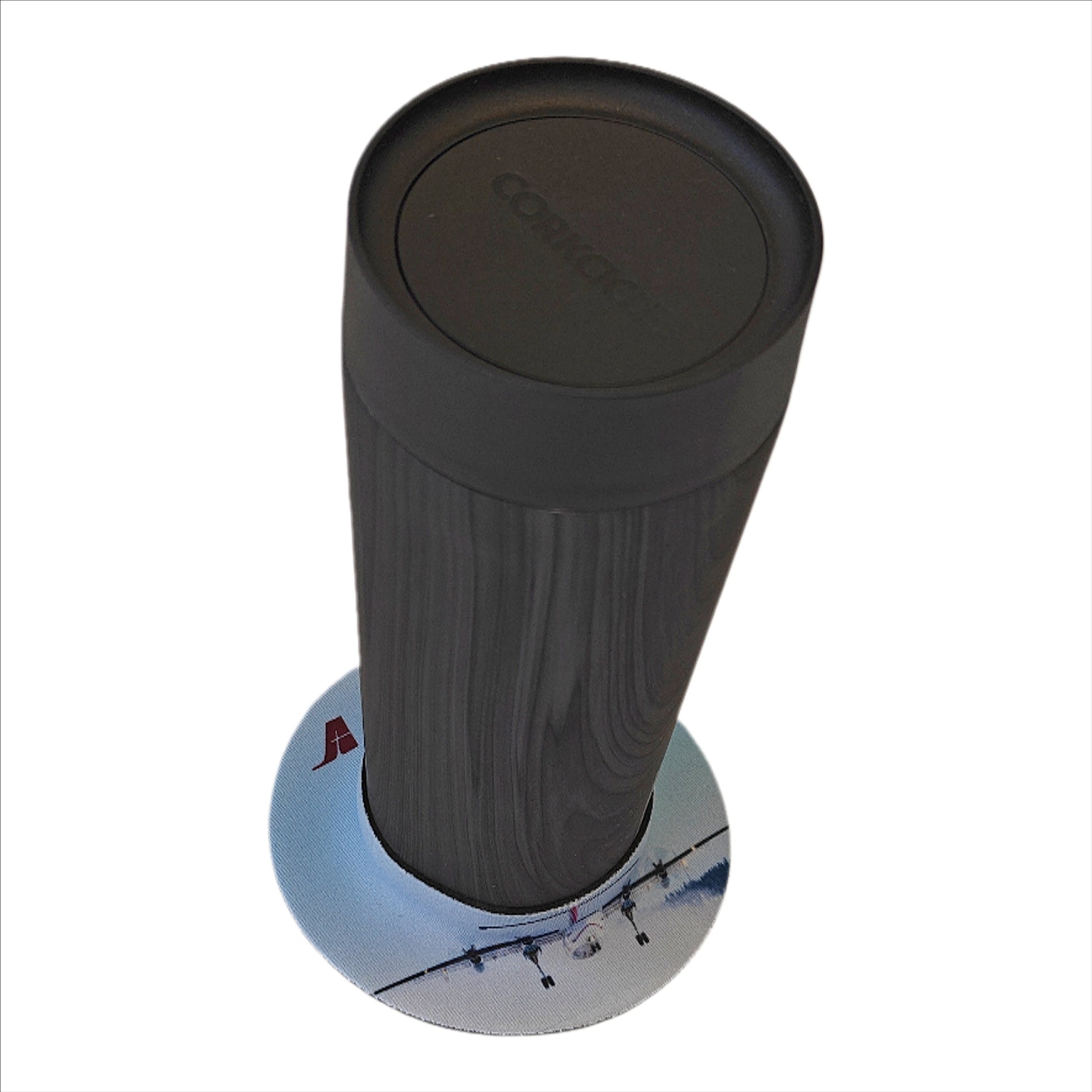 Air Tindi Lil’ Sucker cup holder in Dash 7 securing an Air Tindi Signature Corkcicle Commuter Cup