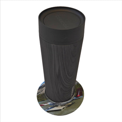 Air Tindi Lil’ Sucker cup holder in Twin Otter Floats securing an Air Tindi Signature Corkcicle Commuter Cup